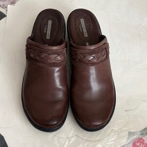 Clarks Dark Brown Leather Mules